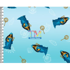 Tecido tricoline, microfibra ou gabardine estampado -  Iemanjá - Conchas - fundo Degradê