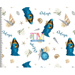 Tecido tricoline, microfibra ou gabardine estampado - Iemanjá - Elementos odoya - fundo branco