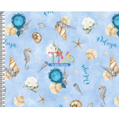 Tecido tricoline, microfibra ou gabardine estampado - Iemanjá - odoya - Fundo Azul