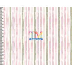 Tecido tricoline, microfibra ou gabardine estampado - Listras - Milk - Rosa e verde