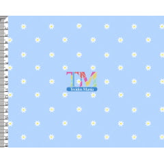 Tecido tricoline, microfibra ou gabardine estampado - Mini margaridas - quadriculado - fundo azul