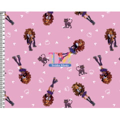 Tecido tricoline, microfibra ou gabardine estampado - Monster High - Clawdeen Wolf - fundo rosa Tecido tricoline, microfibra ou gabardine estampado - Monster High - Clawdeen Wolf - fundo rosa