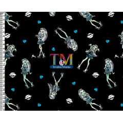 Tecido tricoline, microfibra ou gabardine estampado - Monster High - Frankie Stein - Fundo preto Tecido tricoline, microfibra ou gabardine estampado - Monster High - Frankie Stein - Fundo preto