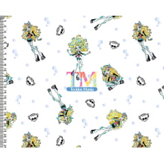 Tecido tricoline, microfibra ou gabardine estampado - Monster High - lagoona blue - Fundo branco Tecido tricoline, microfibra ou gabardine estampado - Monster High - lagoona blue - Fundo branco