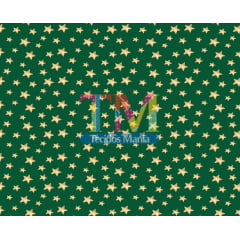 Tecido tricoline, microfibra ou gabardine estampado - Natal - Estrelas aquarela - fundo verde