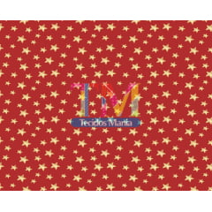 Tecido tricoline, microfibra ou gabardine estampado - Natal - Estrelas aquarela - fundo vermelho