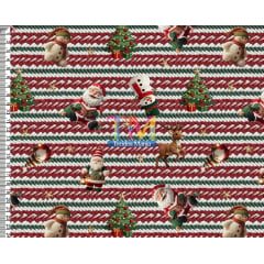 Tecido tricoline, microfibra ou gabardine estampado - Noel e Boneco de neve - Fundo Chevron Tricô - Bordado - 3D Tecido tricoline, microfibra ou gabardine estampado - Noel e Boneco de neve - Fundo Chevron Tricô - Bordado - 3D