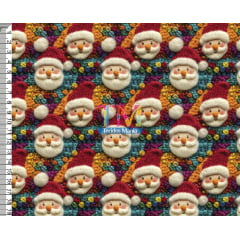 Tecido tricoline, microfibra ou gabardine estampado - Noel - Tricô laranja e azul - 3D