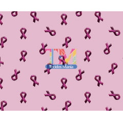 Tecido tricoline, microfibra ou gabardine estampado - Outubro Rosa - fundo rosa
