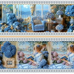 Tecido tricoline, microfibra ou gabardine estampado - Painel Barrado 3D Hortencia