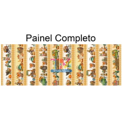 Tecido tricoline, microfibra ou gabardine estampado - Painel Barrado - Abobora