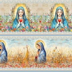 Tecido tricoline, microfibra ou gabardine estampado - Painel Barrado - Nossa Senhora