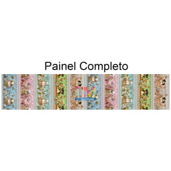Tecido tricoline, microfibra ou gabardine estampado - Painel Barrado Bordado - Dogs na cesta