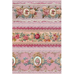Tecido tricoline, microfibra ou gabardine estampado - Painel Barrado Bordado - Floral Rosas