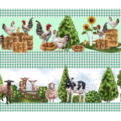 Tecido tricoline, microfibra ou gabardine estampado - Painel Barrado - Fazenda - Xadez Verde
