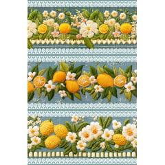 Tecido tricoline, microfibra ou gabardine estampado - Painel Barrado Frutas 3D - Limão Siciliano 