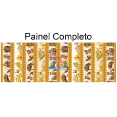 Tecido tricoline, microfibra ou gabardine estampado - Painel Barrado - Milho - Mostarda