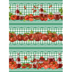 Tecido tricoline, microfibra ou gabardine estampado - Painel Barrado - Tomate - xadrez verde