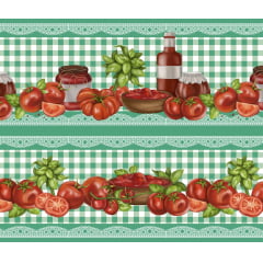 Tecido tricoline, microfibra ou gabardine estampado - Painel Barrado - Tomate - xadrez verde