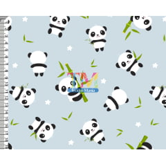 Tecido tricoline, microfibra ou gabardine estampado - Panda- Bambu - fundo azul