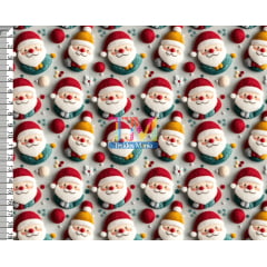 Tecido tricoline, microfibra ou gabardine estampado - Papai Noel - Carinhas-3D