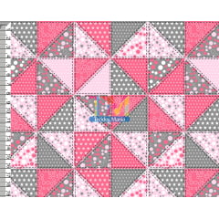 Tecido tricoline, microfibra ou gabardine estampado - Patchwork - pink