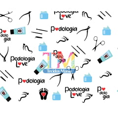 Tecido tricoline, microfibra ou gabardine estampado - Podologia - Fundo branco 