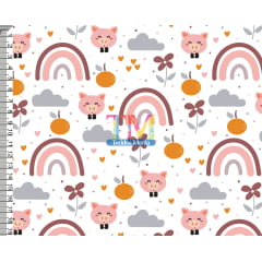Tecido tricoline, microfibra ou gabardine estampado - Porquinho - arco íris