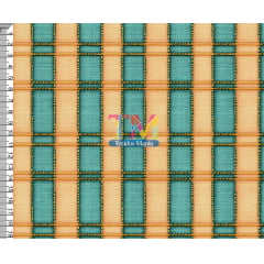 Tecido tricoline, microfibra ou gabardine estampado - Quadriculado - laranja e verde