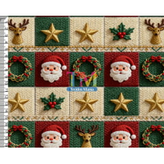Tecido tricoline, microfibra ou gabardine estampado - Quadro noel - estrelas - Bordado - 3D Tecido tricoline, microfibra ou gabardine estampado - Quadro noel - estrelas - Bordado - 3D