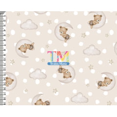 Tecido tricoline, microfibra ou gabardine estampado - ursinho - soneca - fundo bege