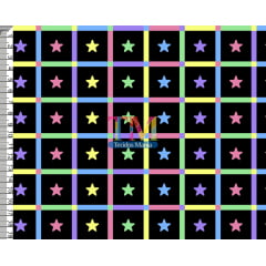 Tecido tricoline, microfibra ou gabardine estampado - Xadrez color - estrela - fundo preto