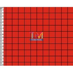 Tecido tricoline, microfibra ou gabardine estampado - Xadrez - grid - vermelho e preto