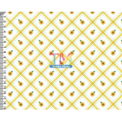 Tecido tricoline, microfibra ou gabardine estampado - Xadrez lateral - margarida - fundo branco