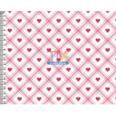 Tecido tricoline, microfibra ou gabardine estampado - Xadrez vermelho - corações