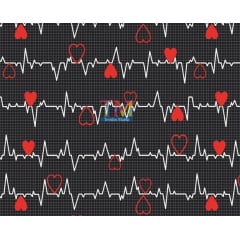 Tecido tricoline, microfibra ou gabardine estampado -  Batimento cardíaco - Fundo chumbo