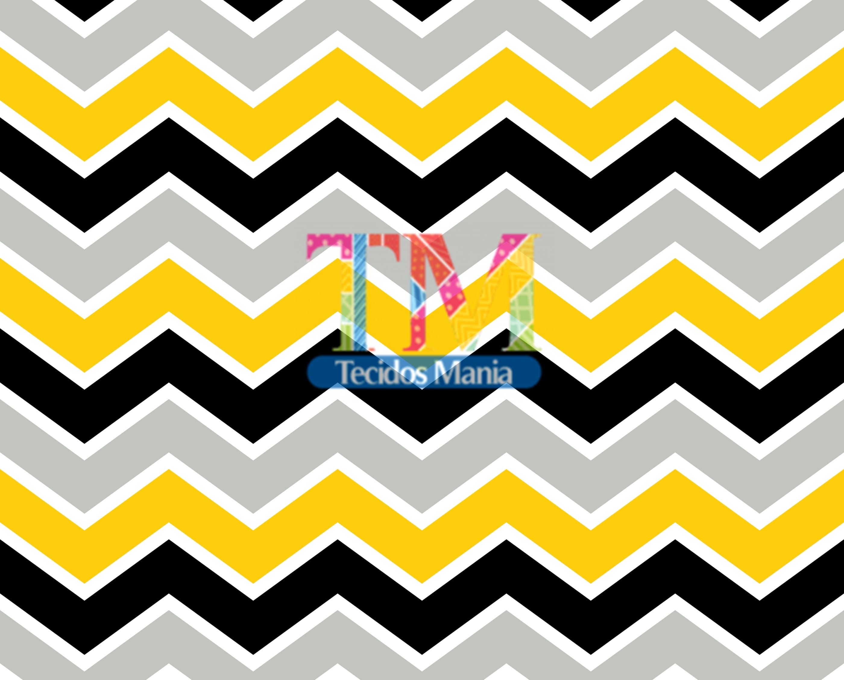 Tecido tricoline, microfibra ou gabardine estampado - Chevron giga - Amarelo com cinza